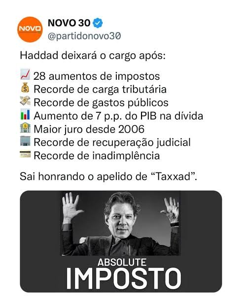 redyfx's tweet photo. @RenataDerib @tarcisiogdf Obrigado Taxxad por aumentar todas as taxas possíveis (e não possíveis) para diminuir o poder de compra do brasileiro! https://t.co/jBoBxxQldf