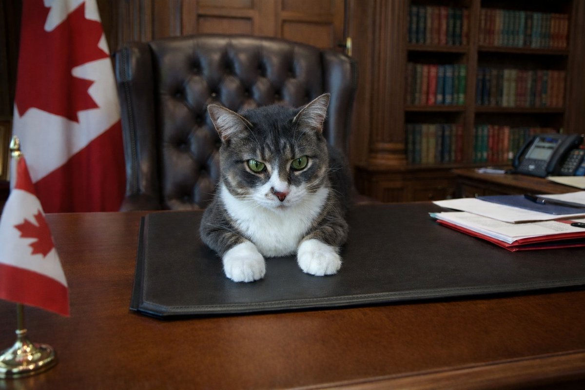 CarneyPurr67561's tweet photo. While @MarkJCarney is away this week, I am in charge, babysitting Canada's humans. Please behave. 😼🇨🇦 https://t.co/r6Wjh5bZUf