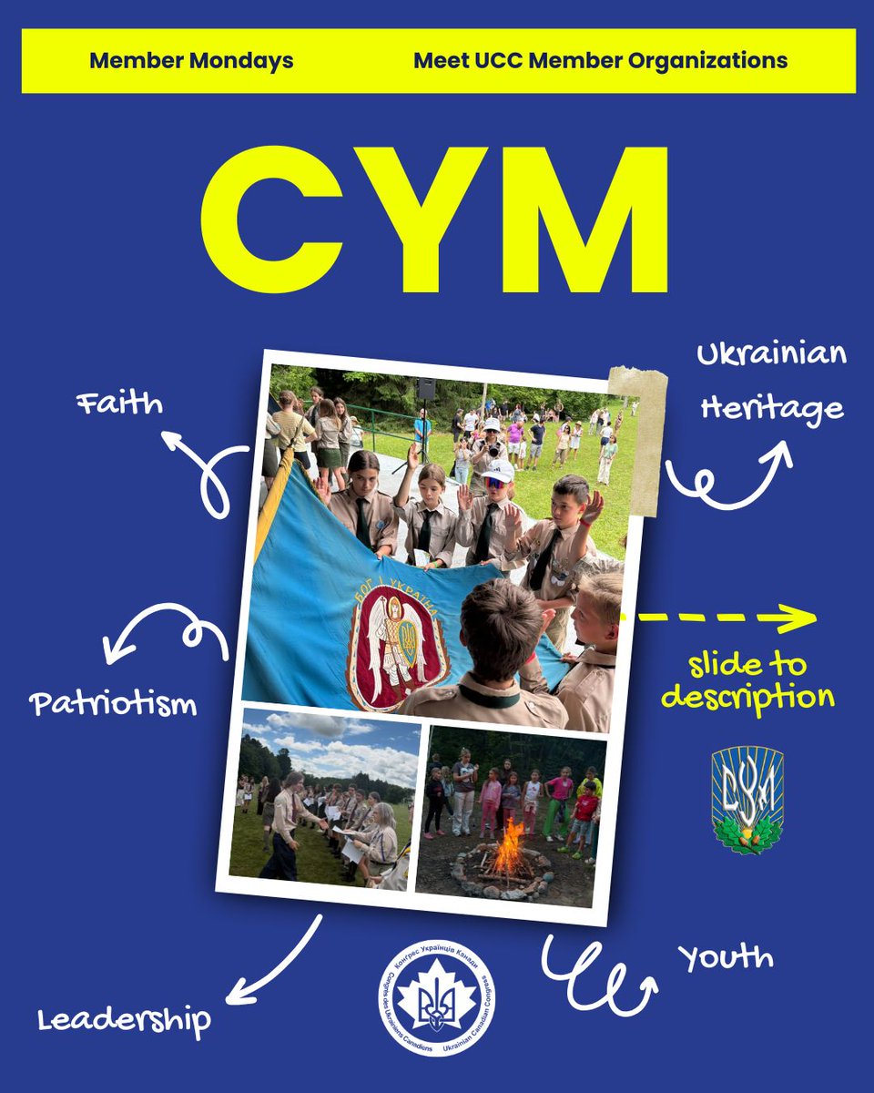 ukrcancongress's tweet photo. This week on Member Mondays, the Ukrainian Canadian Congress is proud to feature CYM Canada (Ukrainian Youth Association – CYM).
Swipe through to learn more about CYM's history, mission, programs, and how young people and families can get involved.
#UCC #MemberMondays #CYM https://t.co/j2n0x3qWzU