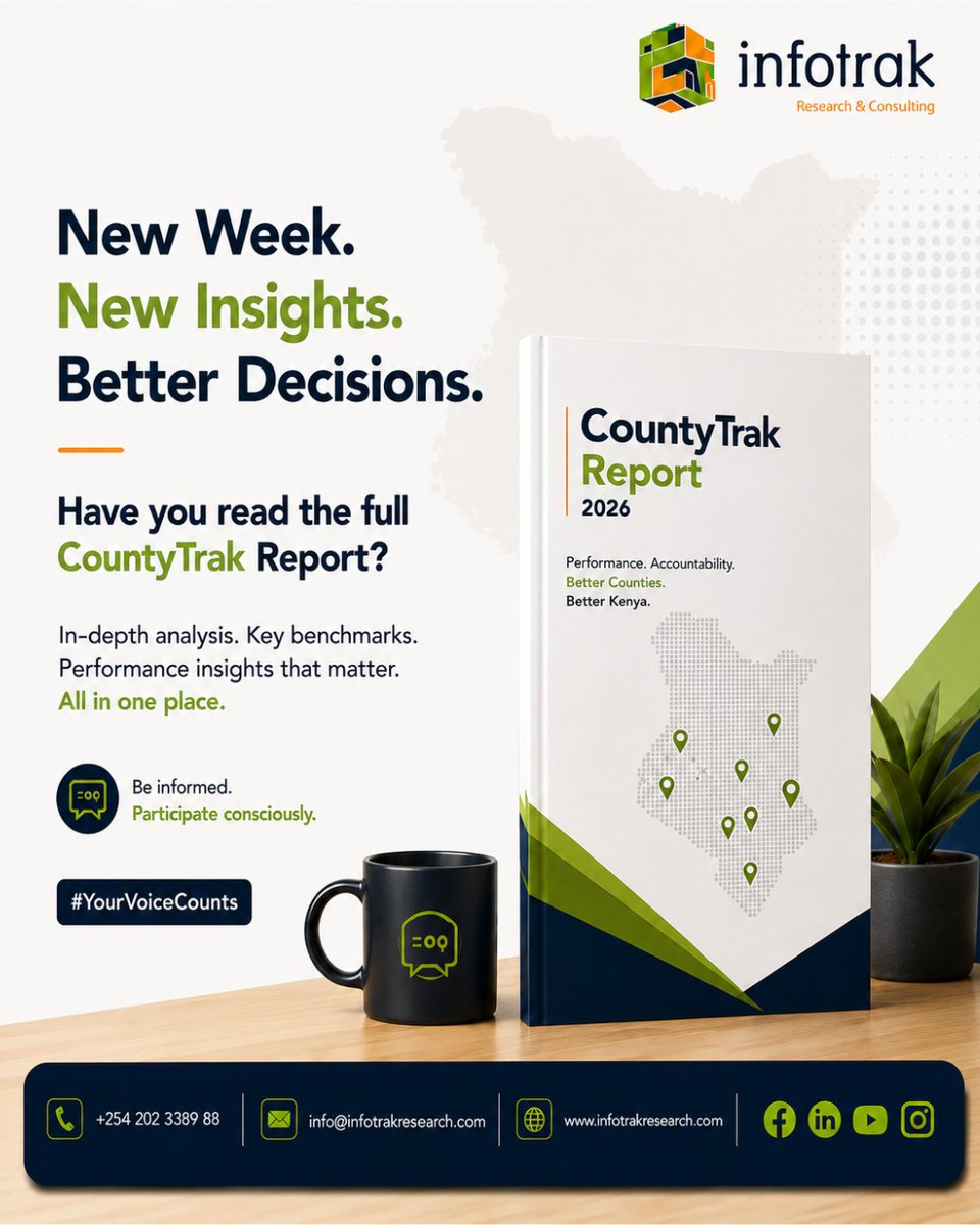 InfotrakN's tweet photo. The numbers are out. But have you taken the time to go beyond the headlines? 👀

The 2026 CountyTrak findings offer a deeper look at how citizens assess the performance of their county governments.

Take a closer look at the findings and explore what the data says here: https://t.co/4PFbRJFqqy

What finding caught your attention most? 
Tell us in the comments. 👇

#TukoMbeleNaInfo
