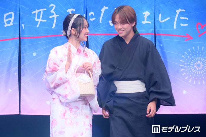 modelpress's tweet photo. 【🏮今日好き夏まつり🩵】

酒井理央＆森口優花“ゆかりお”カップル
“ほっぺむぎゅ”ポーズにキュン

ノンスタ井上からツッコミ
「何をイチャイチャしてんねん」❗️
https://t.co/JdmaDpXxBu

#今日好き夏まつり @rio041611 @06yuukasan27 https://t.co/PmP9qyTBID
