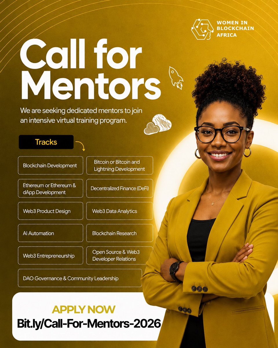 WIB_Africa's tweet photo. 📣 CALL FOR MENTORS ~ WIBA MENTORSHIP PROGRAM 3.0

Applications are officially open for experienced professionals who want to mentor the next generation of women in blockchain across Africa for 6 weeks.
 
Apply:https://t.co/W5aBYgM7Ad

#WIBAMentorship #WIBAfrica #WIBA https://t.co/c1GTPLlQzF