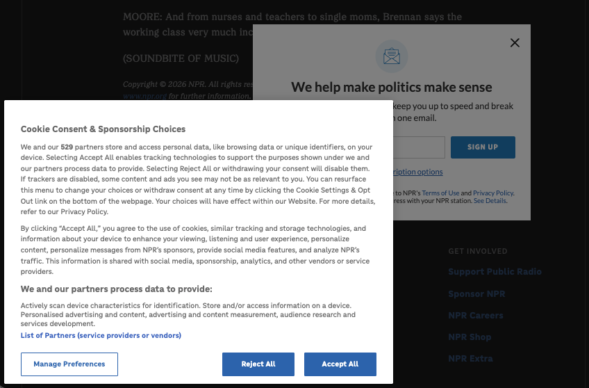 marbogdanski's tweet photo. Watching an agent operate a web browser is mind-bending: it's happily extracting information "from behind" a full-page ad obscuring the view.

As a human, I need to process the pixels: accept cookie banner, close ads, close newsletter popup, only then the content is "revealed" to me. Agent can skip the whole ceremony and look at the DOM directly. Often it can hit backend APIs directly or even write a mini-script to get what it needs. For the agent a full-page ad is one line among hundreds of lines of HTML/JS.

This breaks the ad-powered economy that large part of the web relies on. The website counter move would be to serve invisible-to-human text as part of the DOM, which goes  into the agent as a prompt injection. And as such, the arms race continues.