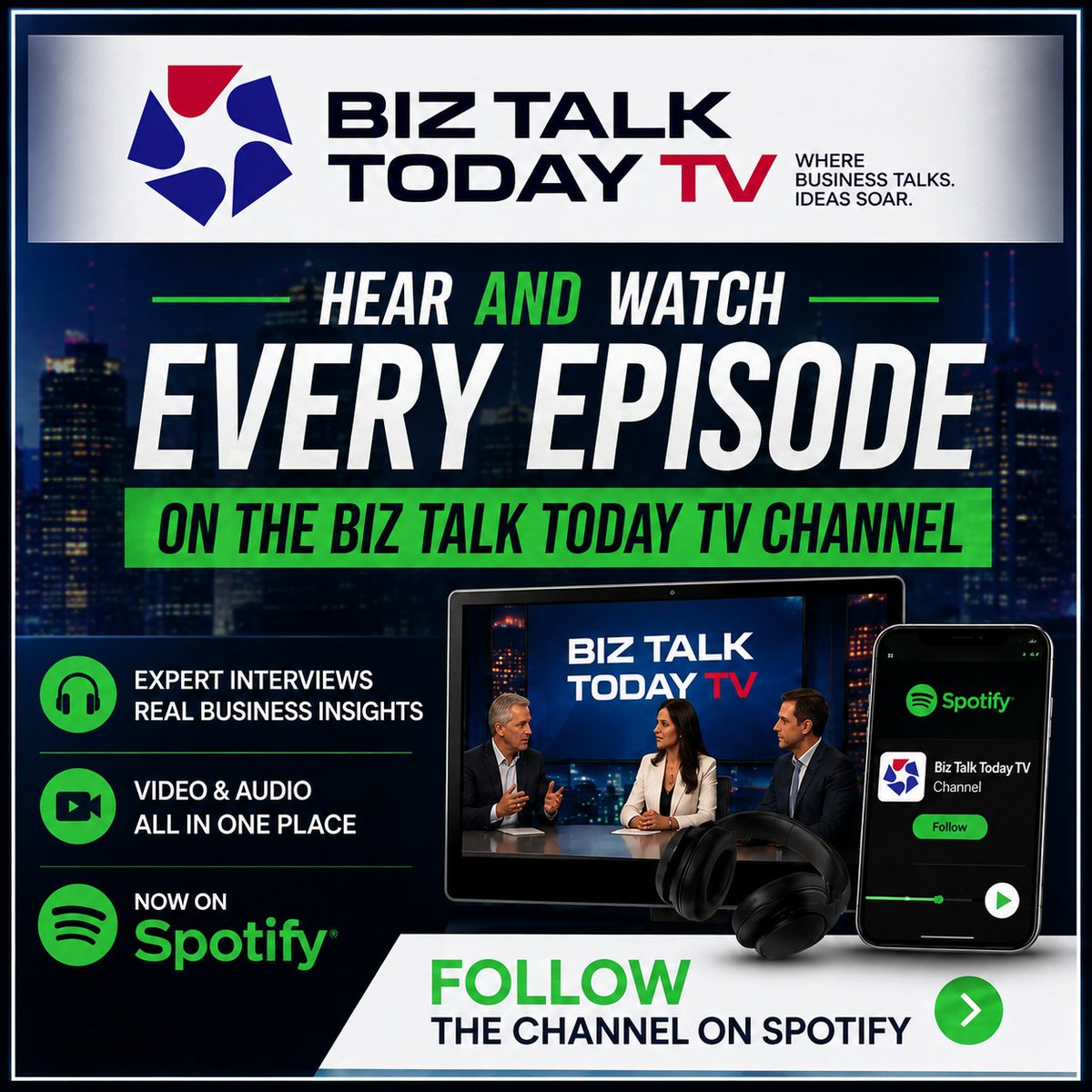 TMSchoenberger's tweet photo. 🎙️ HEAR it. WATCH it. Follow it.

Biz Talk Today TV is on @Spotify — bringing you expert interviews, Wall Street insight, business news and original programming in video AND audio.

📺 Watch every episode
🎧 Listen wherever you go
📈 Get insights from the people shaping business and markets

Follow the Biz Talk Today TV channel on Spotify and never miss an episode ➡️ https://t.co/PB0wPYuJ6W

#BizTalkTodayTV #Spotify #BusinessNews #WallStreet #Investing #Markets #Podcasts | @BizTalkTodayTV