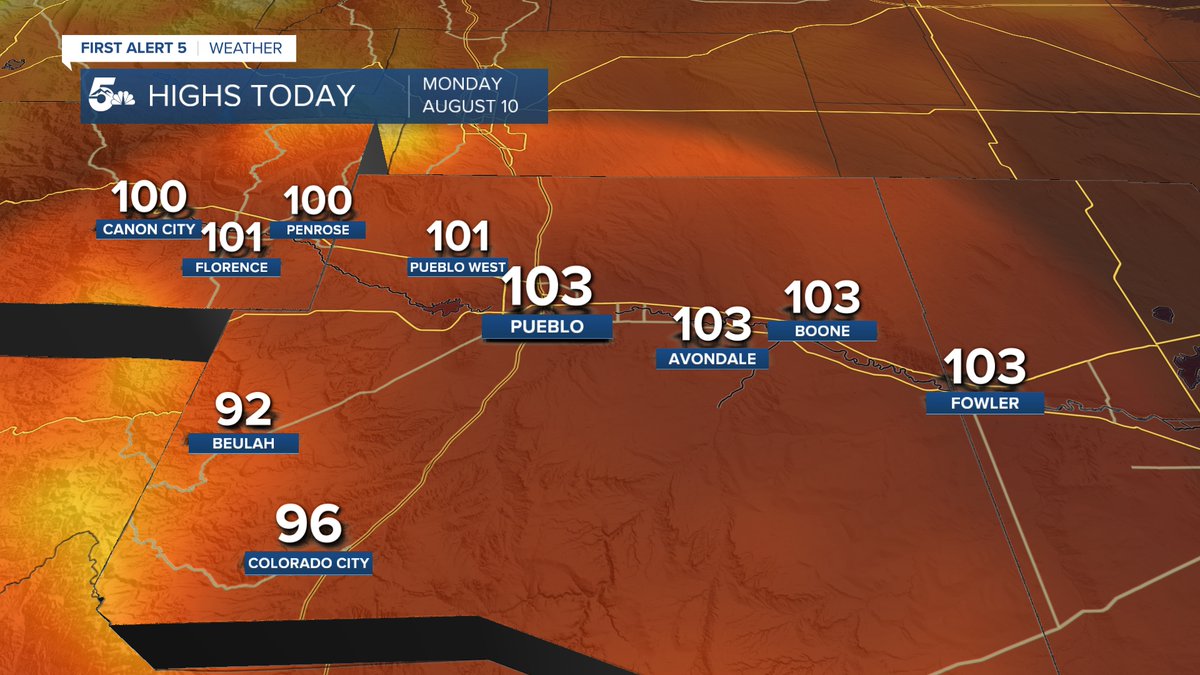 AlanRoseWX's tweet photo. A HEAT ADVISORY has been issued for the third day in a row, and remains in effect from 11 am to 7 pm.
Temperatures on the Plains will soar into the 90s and 100s, with 70s, 80s and lower 90s in the mountains and valleys. #dowx https://t.co/RXYLDhDYoI