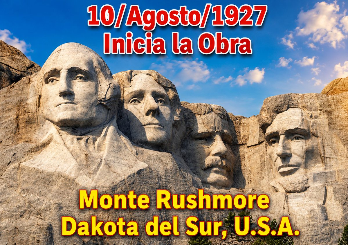ModeloColonia's tweet photo. SUCEDIÓ UN 10 DE AGOSTO:
En 1927 comienza a esculpirse en la roca viva del Monte Rushmore (Dakota del Sur, E.U.A.) el monumento a cuatro presidentes estadounidenses George Washington, Thomas Jefferson, Abraham Lincoln y Theodore Roosevelt, obra de Gutzon Borglum y su hijo. https://t.co/YkucfYe0Lo