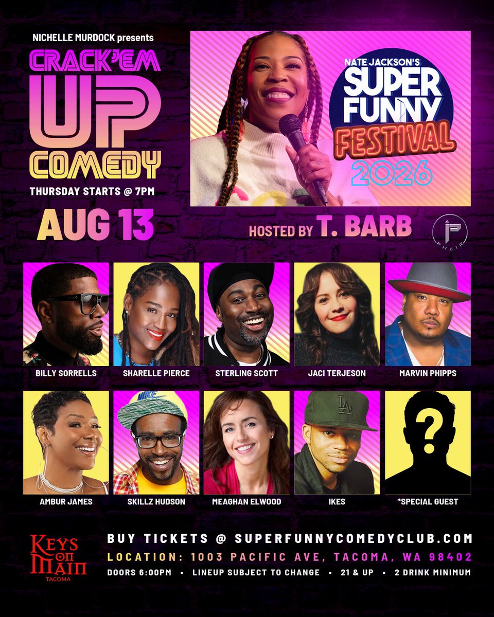 NICHELLEMURDOCK's tweet photo. THIS THURSDAY, Aug 13 IS PACKED! 🎤✨ Esau &amp; the crew are repping @CrackemupLA @TheComedyStore, while T.Barb &amp; I hit Nate’s Jackson’s Super Funny Comedy Fest! 

Line-UPs are stacked with faves &amp; fresh faces. Catch the vibe in LA or Tacoma! Get TIX #CrackEmUp #CrackPack #LFG 🤩🚀 https://t.co/gfAXzLWu9s