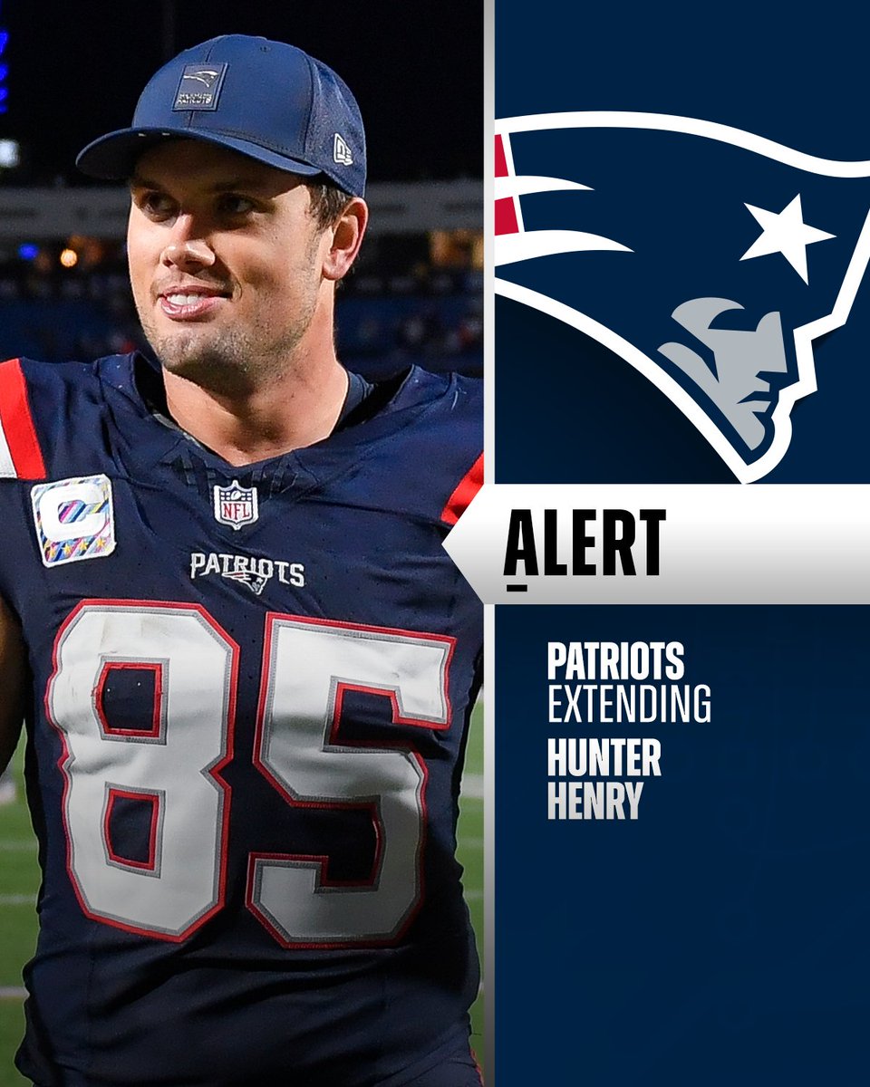NFL's tweet photo. Patriots TE Hunter Henry is signing a two-year, $16 million extension worth up to $20 million and includes $14.5 million guaranteed. (via @RapSheet, @AdamSchefter) https://t.co/IZoCk0iBST