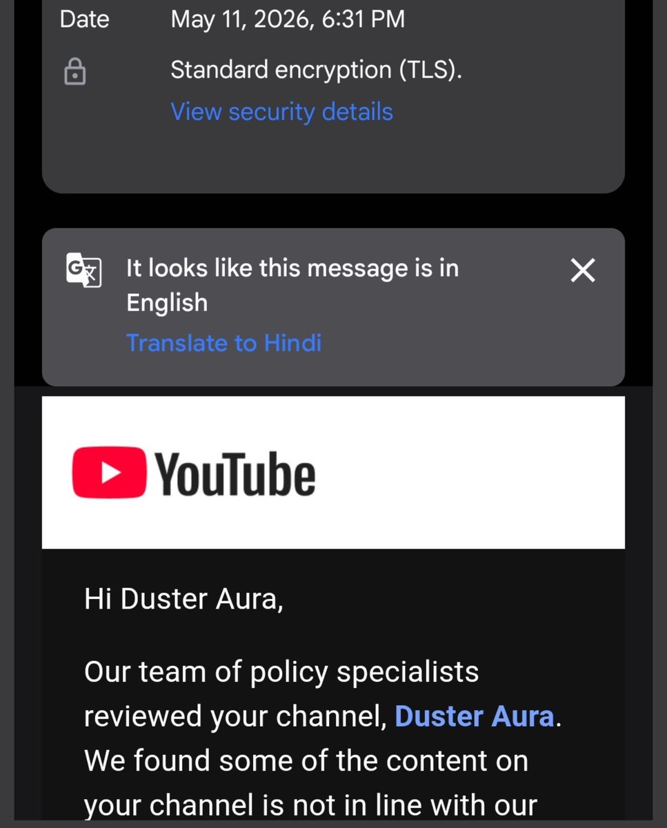 DusterAura's tweet photo. @TeamYouTube I want your help my 3rd channel was demonitize and when i reapply my 1st channel it was suspended due to related channel but i reapply my main how is this possible can you check manually and resolve my problem i already waste 3 months 
I will show all image checkdate https://t.co/imFIyYZpUd