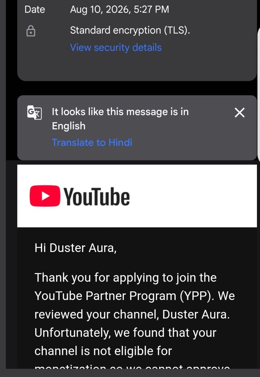 DusterAura's tweet photo. @TeamYouTube I want your help my 3rd channel was demonitize and when i reapply my 1st channel it was suspended due to related channel but i reapply my main how is this possible can you check manually and resolve my problem i already waste 3 months 
I will show all image checkdate https://t.co/imFIyYZpUd