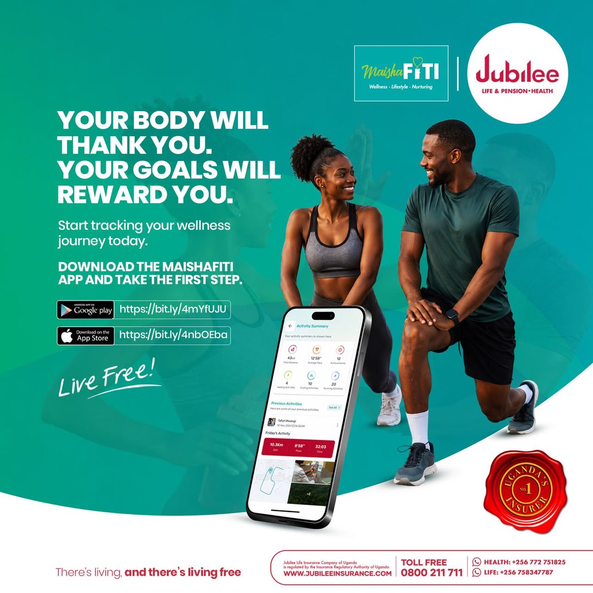 XfmUG's tweet photo. Every healthy choice you make today is an investment in a healthier tomorrow. Stretch, walk, run, or work out, then let MaishaFiti track your progress and reward your commitment. The journey starts with one step.

Get started by downloading MaishaFiti today:
Android: https://t.co/pRe68aVTWX
iOS: https://t.co/OzAiTXlb4i
#LiveFree #MaishaFiti #Wellnessjourney