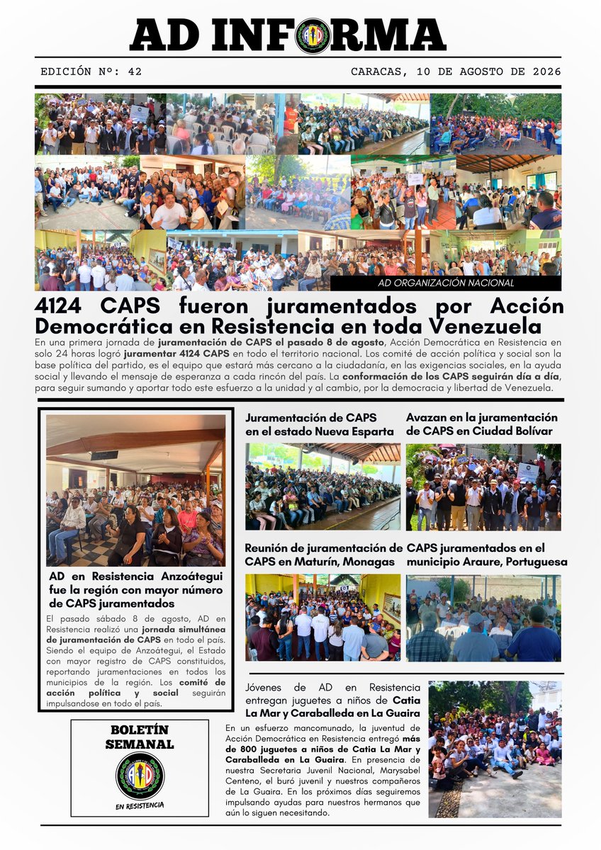 ADemocratica's tweet photo. Boletín informativo semanal, 10 de agosto de 2026. AD Informa. https://t.co/vbslNuV3Ep