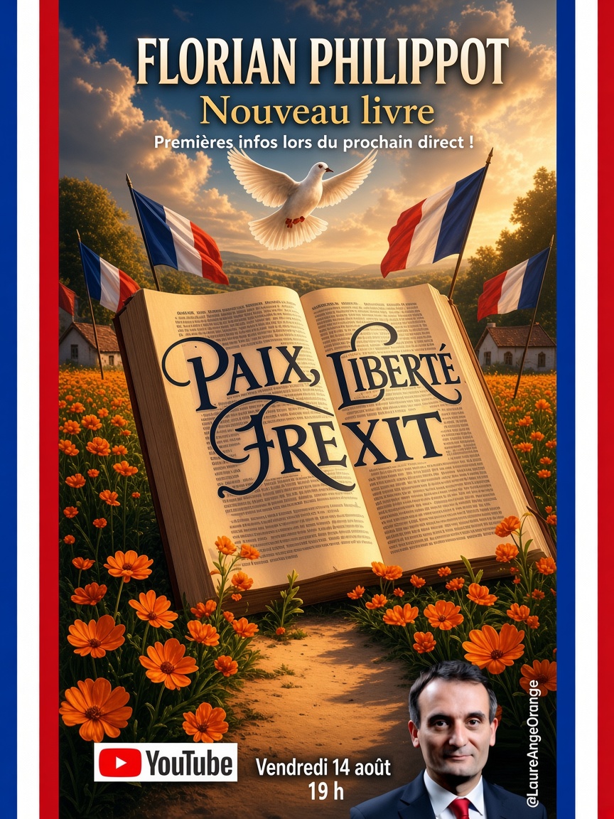 LaureAngeOrange's tweet photo. ➡️J-4
Pensez-vous que Florian PHILIPPOT divulguera au moins le titre de son nouveau livre, lors de son prochain direct du vendredi?😅
➡️RDV sur sa chaîne YT, vendredi 14 août à 19H! Le bruit court qu'on y entendra les toutes 1ères infos sur le livre FREXIT-ISSIME de la rentrée!🇫🇷 https://t.co/epvmZf9sVv