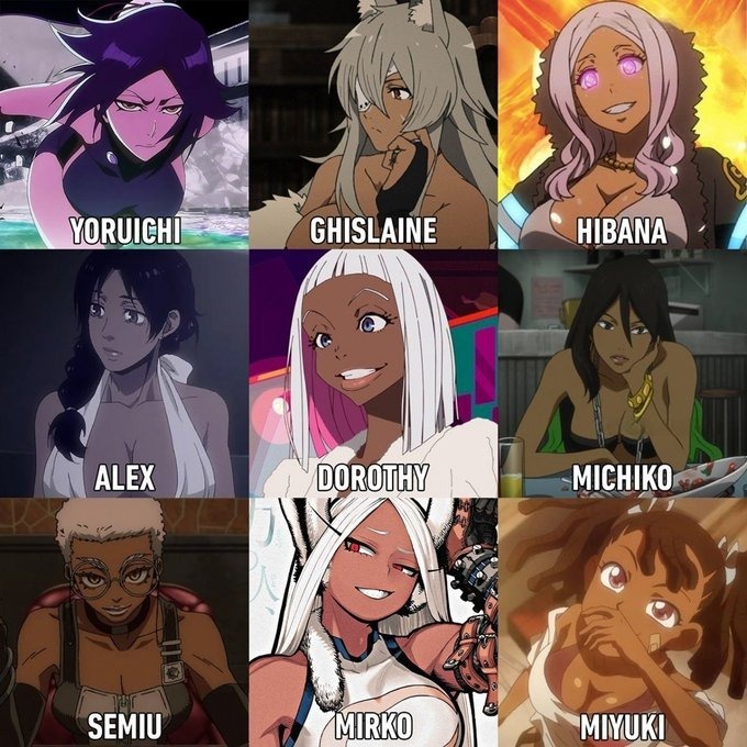 JayDMarlin's tweet photo. Who's your Favorite Dark-Skinned Waifu in Anime? https://t.co/6V62Y1AfKC