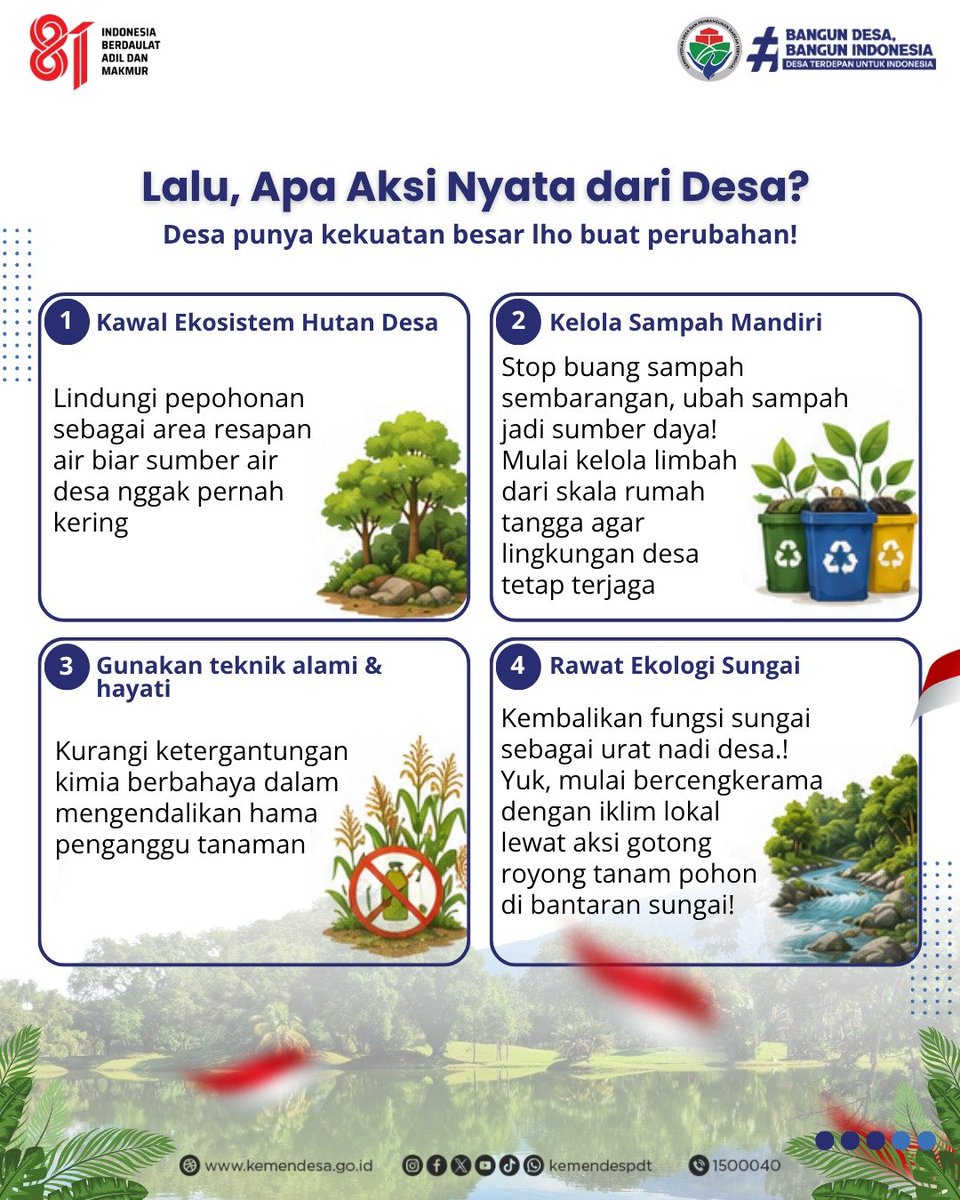 kemendespdt's tweet photo. Sobat Desa, pernah kepikiran nggak? Setiap jengkal tanah, setiap tetes air, dan setiap pohon yang kita jaga hari ini adalah 'pinjaman' untuk anak cucu kita nanti. Kalau kita kembalikan dalam kondisi rusak, apa yang bisa mereka nikmati? https://t.co/ErHKCeYqHu