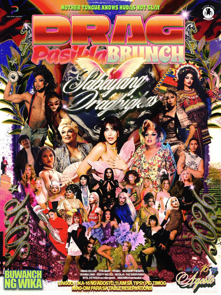 DragScenePH's tweet photo. Hopia, Mani, Popcornch!!!
Bayad po, Benteng bading pa-Timog 🇵🇭

Sakay na sa ikalawang Drag PasiklaBrunch ngayong darating na Linggo, Agosto 16 sa Tipsy Pig Timog

🚨‼️ Kilalanin ang mga magpapasiklab na hurado: Viñas Deluxe, Tita Baby, Peabo, Worshipthegays at ang mga magtatanghal: Bomba Ding, Kieffy Nicole, Neenja, at Fae Shervivah.