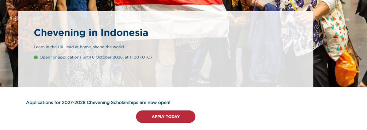 COOLOVED's tweet photo. yuk yang mau full funded scholarship buat master degree di UK, pendaftaran Chevening udah dibuka guys sampai 6 Oktober 2027 https://t.co/01NaXrLY7T