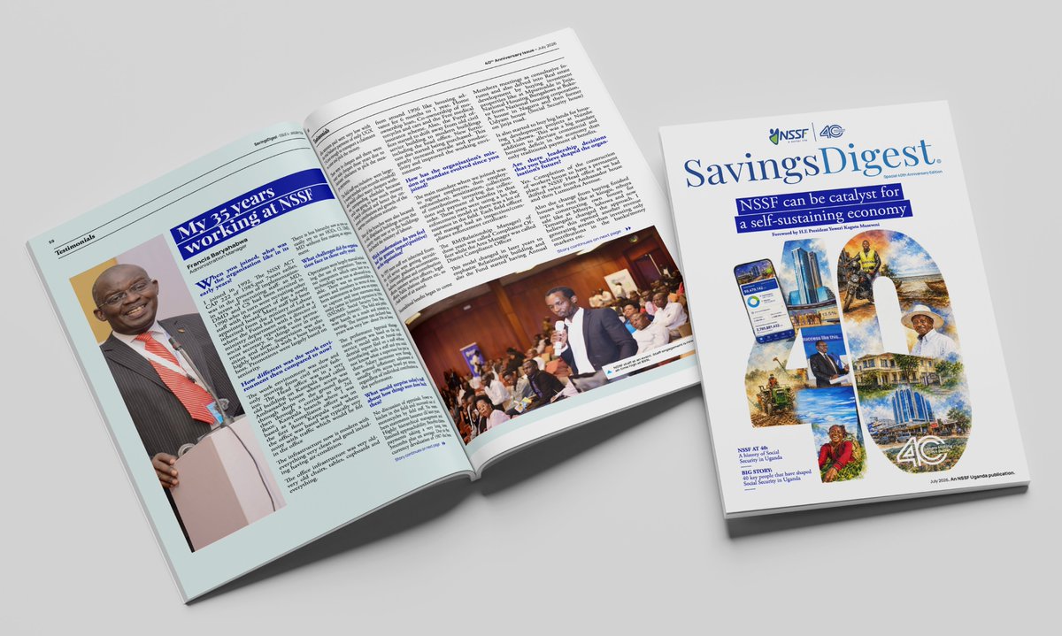 nssfug's tweet photo. 40 years. One extraordinary journey. From a small provident fund in 1985 to a UGX 31 trillion institution serving over 3.6 million Ugandans, NSSF's story is really Uganda's story.

Your Special 40th Anniversary Edition of Savings Digest is served: https://t.co/NizYkDBhGG https://t.co/mXa5Yq5OBn