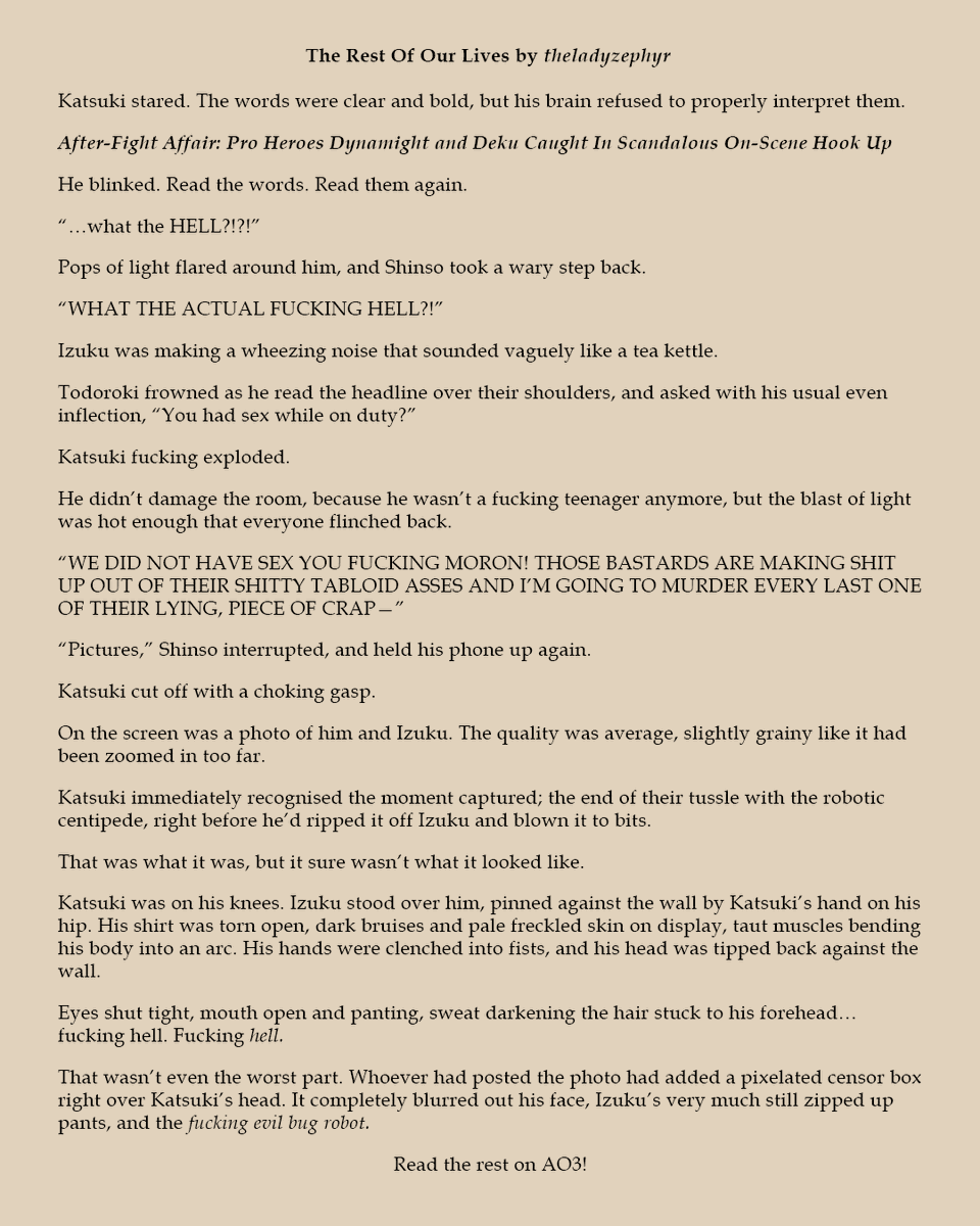 BrightlyZee's tweet photo. "The Rest Of Our Lives" is now completed!

A novel length post-canon adventure telling the tale of Katsuki and Izuku as they face off against a new threat, save the country yet again, and figure out their relationship along the way.

#bakudeku #dekubaku #MyHeroAcadémia https://t.co/hGzh6BHYJs