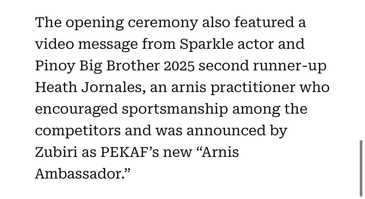 foursola's tweet photo. PEKAF??? this is HUGE

To be recognized by the country’s national governing body for Arnis and officially named an arnis ambassador is such a massive honor. 

They saw Heath’s talent, discipline, and genuine passion for Filipino martial arts, and trusted him to represent and help promote our very own national martial art. SO DESERVED! 

This is bigger than showbiz. 

This is CULTURE, HERITAGE, and REPRESENTATION. So proud of you, Heath! 

@Sparkle_GMA @gmanews @gmanetwork @GMA_PA 

HEATH AS GILBERT AVISOLA
HEATH AS GILBERT AVISOLA

#HMJAtThePlayroom