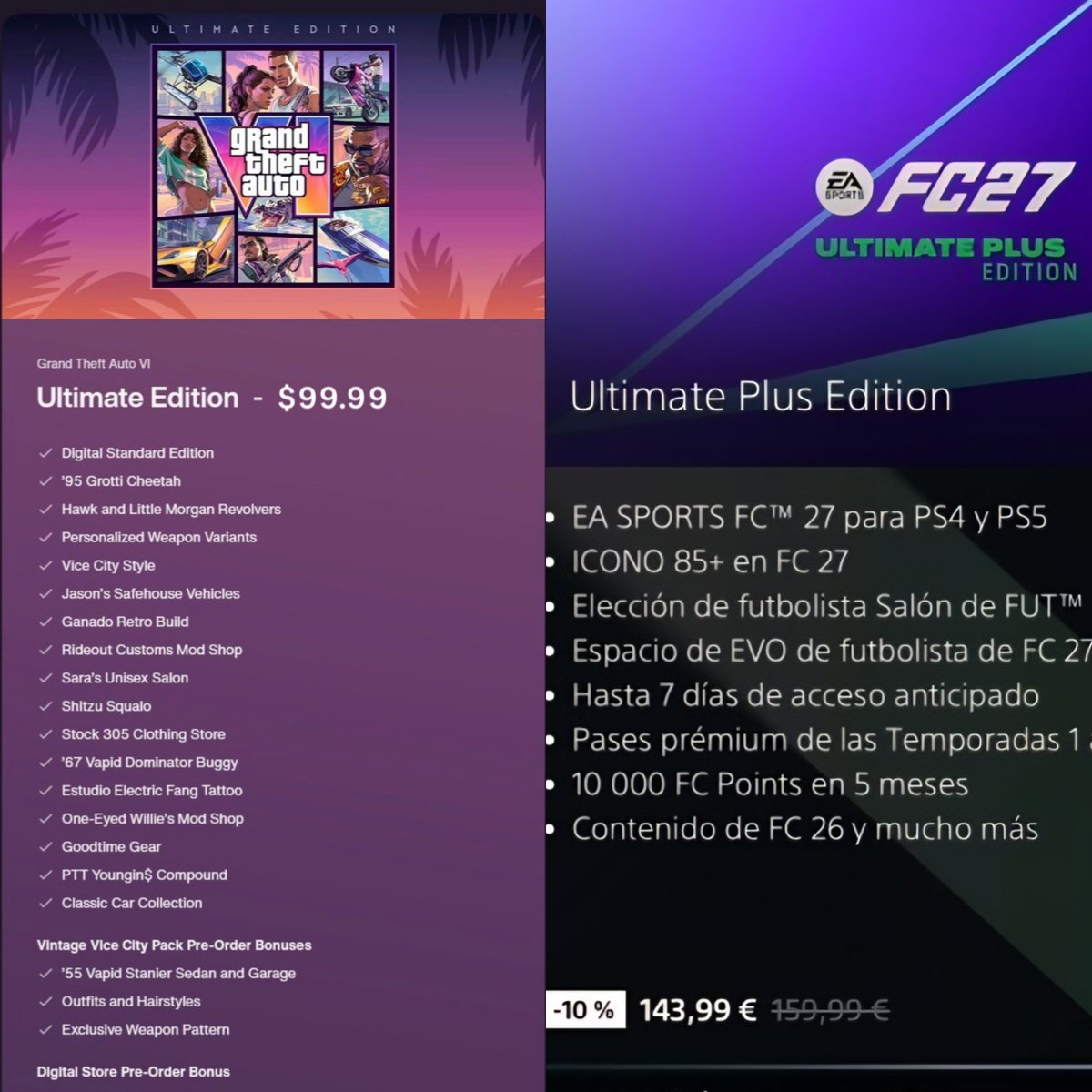 madafuTv's tweet photo. Gta VI 🚘

-10 años de desarrollo 
-Será el mundo abierto más increíble en la historia de los videojuegos. 
-2000 millones en desarrollo 

Precio: $99.99

FC27 ⚽️

-Actualización de camisetas y balones.
-Hacen un intento de mundo abierto.

Precio: $150

¿Opiniones? 🤔💭 https://t.co/h5wLDzrQEV