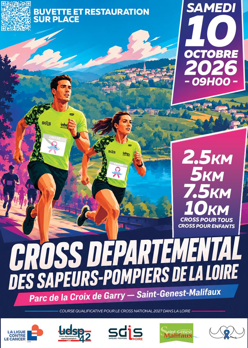 sdis42's tweet photo. Le Cross Départemental des Sapeurs-Pompiers de la Loire revient le samedi 10 octobre 2026, au parc de la Croix de Garry à Saint-Genest-Malifaux.
4 distances (2,5 / 5 / 7,5 / 10 km), qualificatif pour le Cross National 2027 — pour la 1ère fois dans la Loire. https://t.co/D5xKsCeMQO