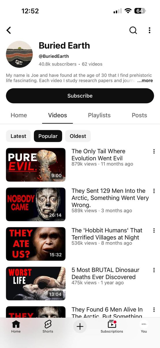 MuteeAutomation's tweet photo. This is a crazy faceless niche:

Prehistoric history + dark storytelling.

The hack is the packaging:

“5 Most Brutal Dinosaur Deaths”
“They Sent 129 Men Into the Arctic…”

Specific story + danger + curiosity = clicks.

40K+ subscribers from 62 videos.

Don’t copy the niche. Copy the psychology.

Want the blueprint? DM “HISTORY.”