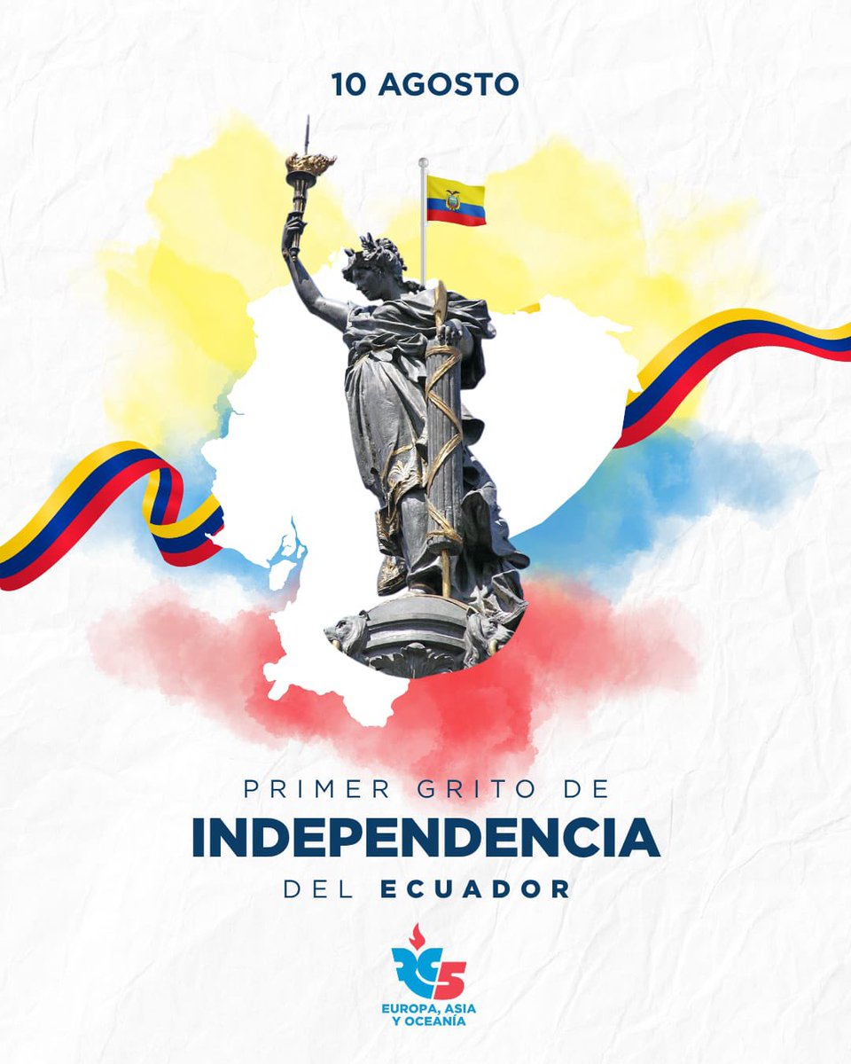 RC5Europa's tweet photo. 🇪🇨 10 de Agosto | Primer Grito de Independencia
Hoy recordamos a quienes alzaron su voz por un Ecuador libre y soberano.
Que esta fecha nos inspire a seguir construyendo un país más justo, inclusivo y con oportunidades para todas y todos.
💙💛❤️ ¡Viva el Ecuador!
#10DeAgosto https://t.co/SIrU38KTrt