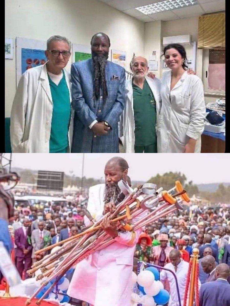 AfricaFirsts's tweet photo. After undergoing successful knee misalignment surgery in Italy, Prophet Awour returned to Kenya 🇰🇪 and resumed his mission of healing the sick and the crippled. https://t.co/YplQhzQfCi