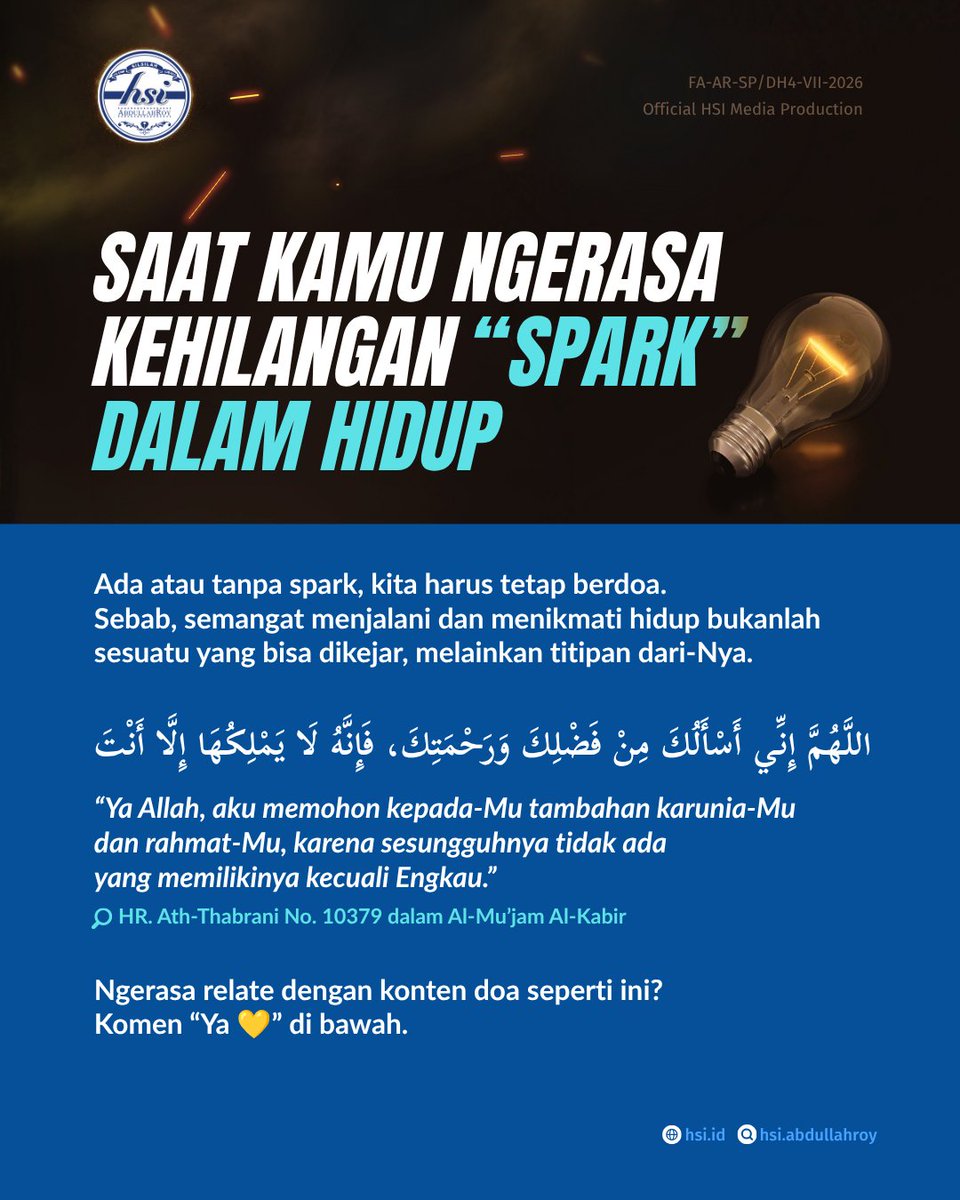 hsiabdullahroy's tweet photo. Adakalanya kita burnout atau sekedar merasa hampa tanpa alasan. Di momen itu, yang kita perlukan bukan memaksa diri terus ‘menyala’, tapi istirahat sejenak dan memohon pertolongan-Nya lewat doa. https://t.co/kabJmeeJtx