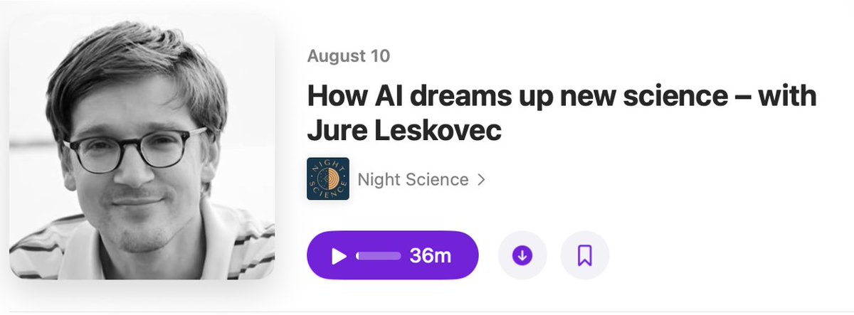 nightsciencepod's tweet photo. 🔥A new episode comes out today! 
We talk with Stanford professor Jure Leskovec about how AI dreams up new science. 
@jure @ItaiYanai @MartinJLercher https://t.co/u2Ipp0QSCP