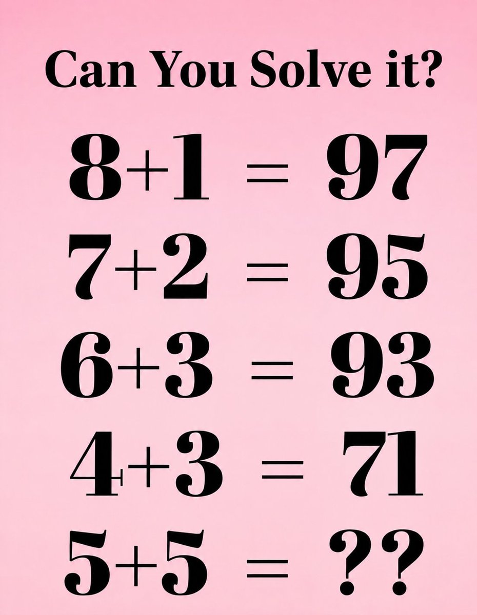 Queen_mistyx's tweet photo. Only 1% can see the pattern. 

 What is the value of 5+5? https://t.co/GSd2bzMaLo