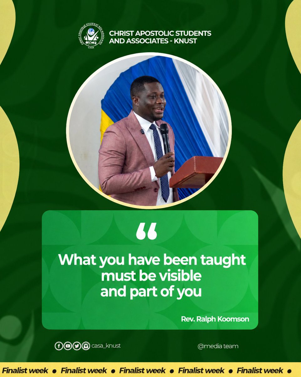 casa_knust's tweet photo. What an incredible time in the presence of God during Finalist Week with Rev. Ralph Koomson! π₯
Here are profound nuggets of wisdom we are taking away from the powerful service
Which of these quotes resonated with your spirit the most?
#casaknust #FinalistWeek #RootedInChrist https://t.co/bIzj3Gufdf
