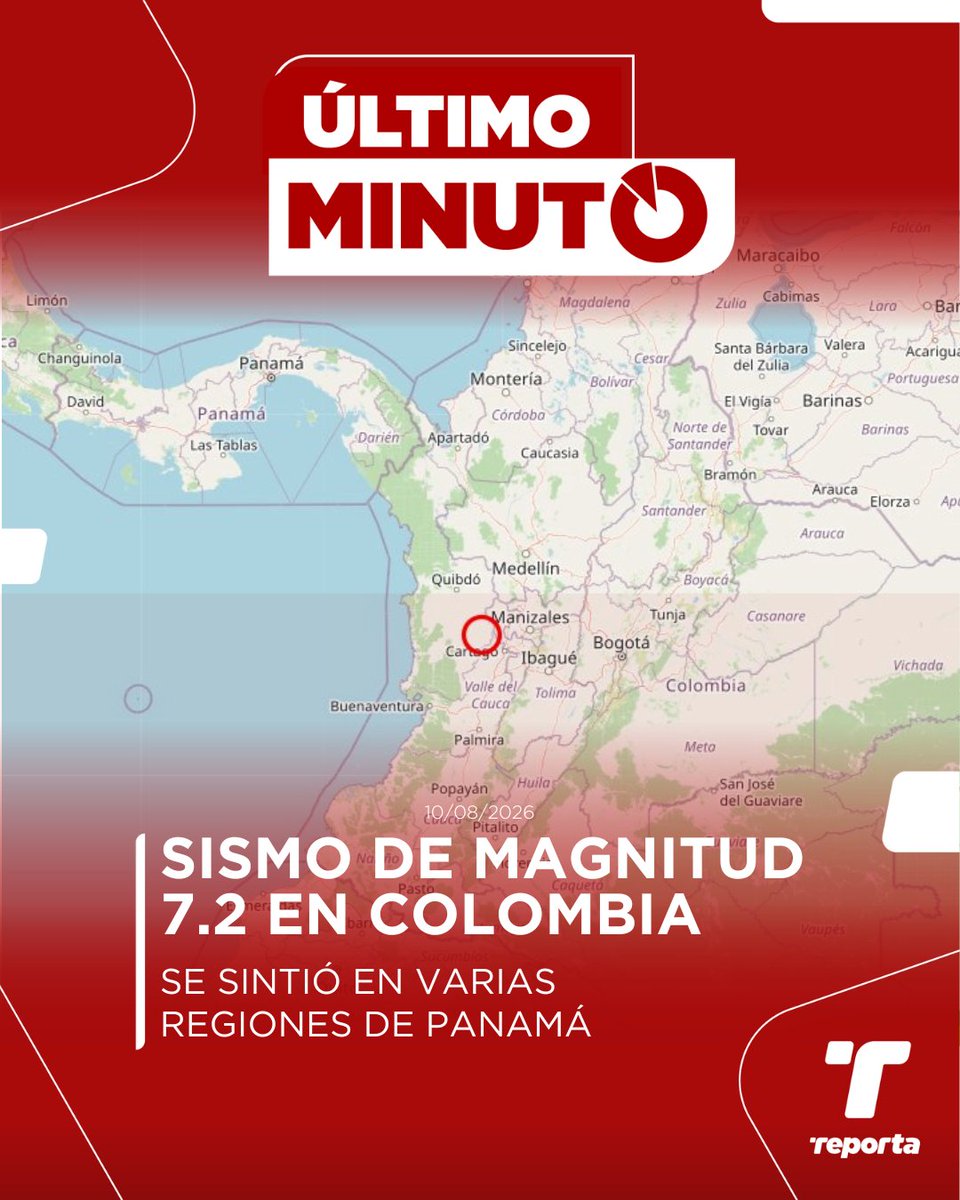 TReporta's tweet photo. La mañana de este lunes 10 de agosto se registró un sismo de magnitud 7.2 en Colombia, a 350 km al sureste de Jaqué, de acuerdo con el reporte preliminar de @igcpanamaup. El fuerte movimiento telúrico se sintió en varias regiones de Panamá.

El director del @Sinaproc_Panama, Omar Smith, informó a Telemetro Reporta que hasta el momento no se han reportado afectaciones y han activado monitoreos a nivel nacional “el epicentro es en el área de Colombia, están hablando de una profundidad de de 76 km … que se haya sentido tan intenso en nuestra área debe ser básicamente por la proximidad”.