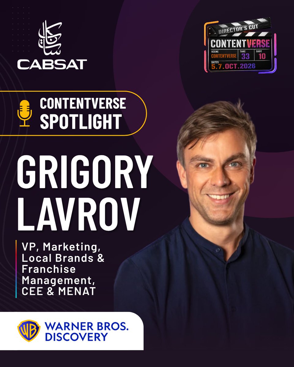 CABSATofficial's tweet photo. Warner Bros. Discovery joins the conversation at ContentVerse.

Meet Grigory Lavrov, VP, Marketing, Local Brands &amp; Franchise Management, CEE &amp; MENAT, bringing his perspective on building brands and franchises across diverse market. https://t.co/WGgLwzNRhX