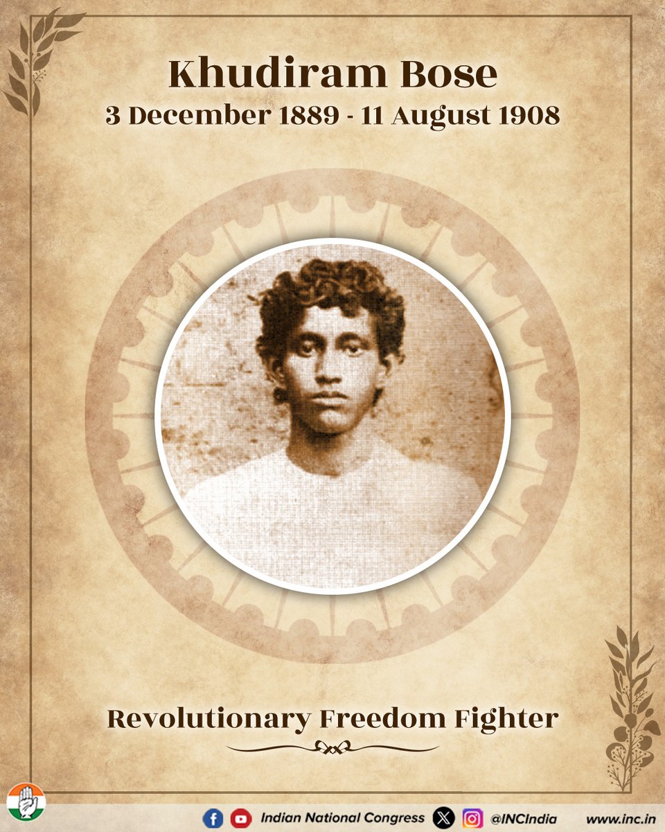 INCIndia's tweet photo. Remembering the brave revolutionary freedom fighter Khudiram Bose on his death anniversary. 

His courage, sacrifice and unwavering commitment to India’s freedom continue to inspire generations of Indians to stand fearlessly for the nation. https://t.co/hXU2igWUsI