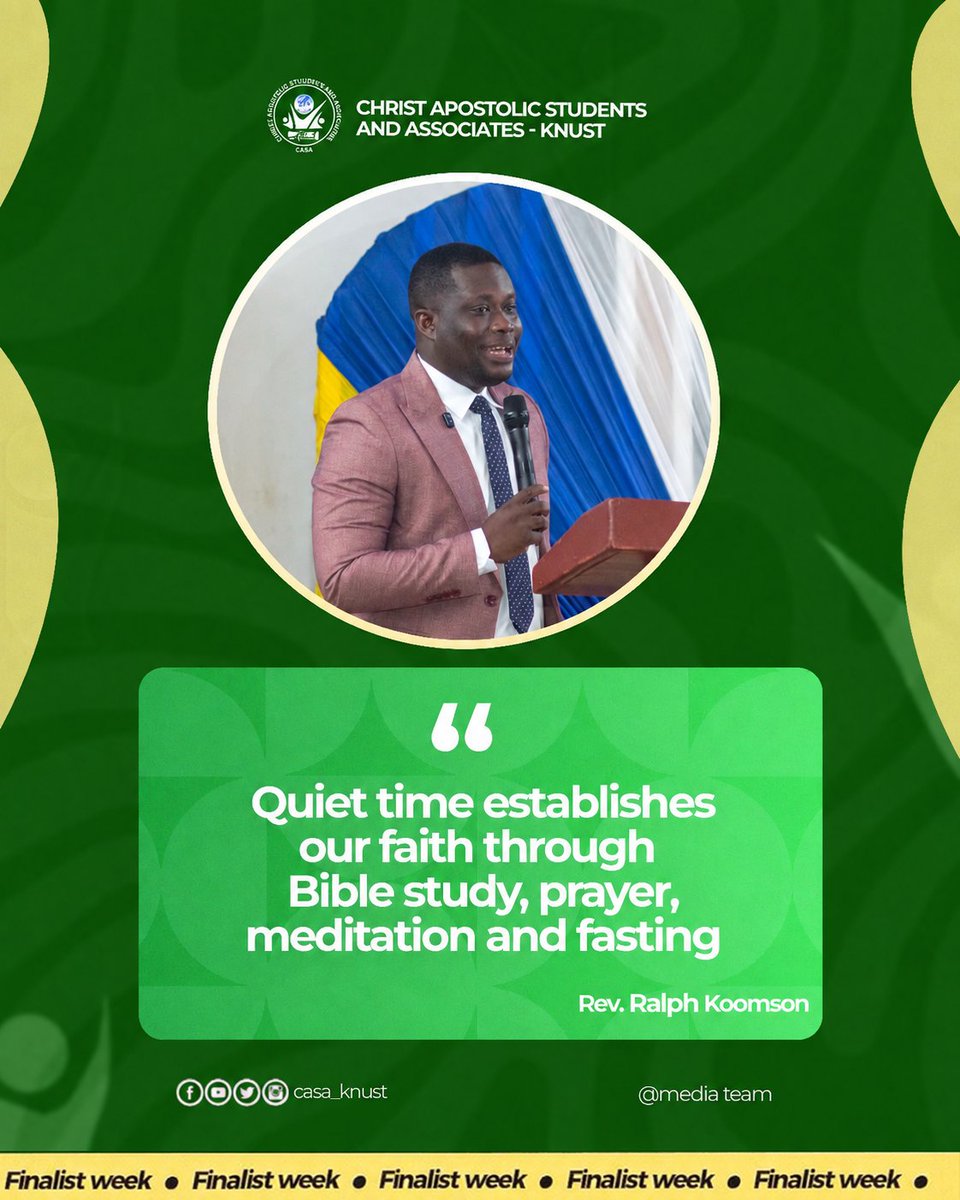 casa_knust's tweet photo. What an incredible time in the presence of God during Finalist Week with Rev. Ralph Koomson! π₯
Here are profound nuggets of wisdom we are taking away from the powerful service
Which of these quotes resonated with your spirit the most?
#casaknust #FinalistWeek #RootedInChrist https://t.co/bIzj3Gufdf