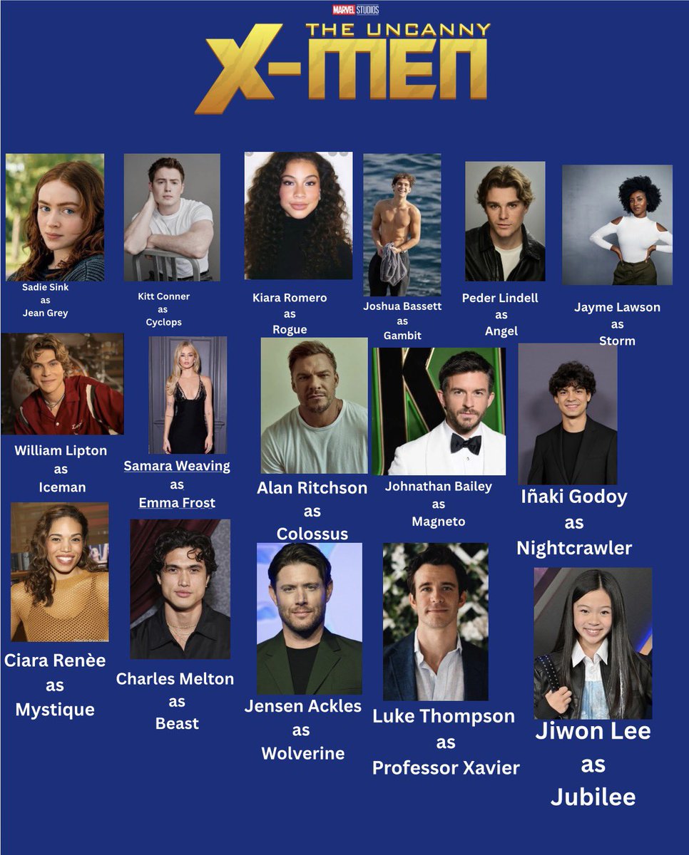 cardinalsbird's tweet photo. My fan cast: This cast would be amazing to see #xmen #Marvel #MCU #StrangerThings #Heartstopper #Descendantswickedwonderland #GH #HSMTMTS #OnePiece #Bridgerton #Supernatural #Hawkgirl #DC #TheCW #DisneyChannel #Sinners #SadieSink #KittConner #Kiararomero #JoshuaBassett https://t.co/gGex4FCccx