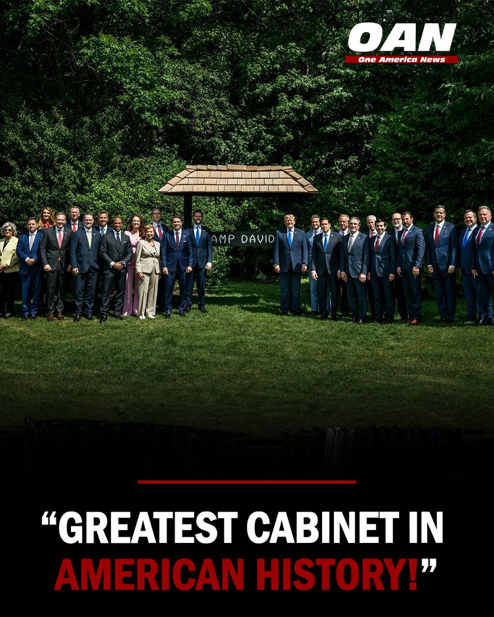 OANN's tweet photo. The U.S. Department of Education shares a photo of President Trump’s Cabinet at Camp David, declaring: “The GREATEST cabinet in American history!”

For more updates, watch OAN on OAN Live or click the link in our bio. https://t.co/IioOUNvs4z