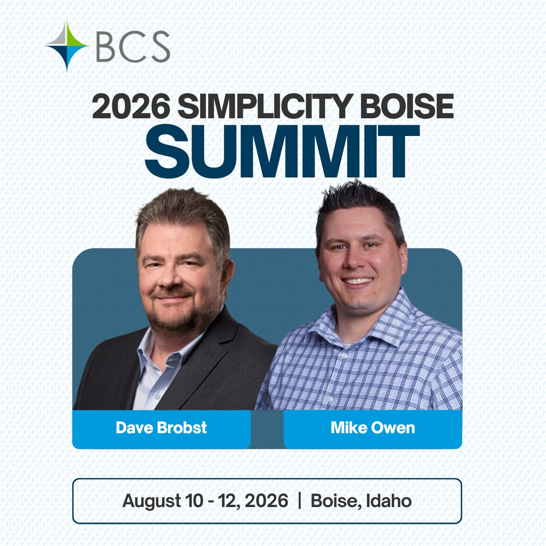 BCSFinancial's tweet photo. @David Brobst and Mike Owen from #TeamBCS are attending the 2026 @Simplicity Boise - INA Training, Networking, and Educational Summit, August 10-12. Be sure to catch Dave on August 12 as he presents at the event. https://t.co/HwvW816j2D