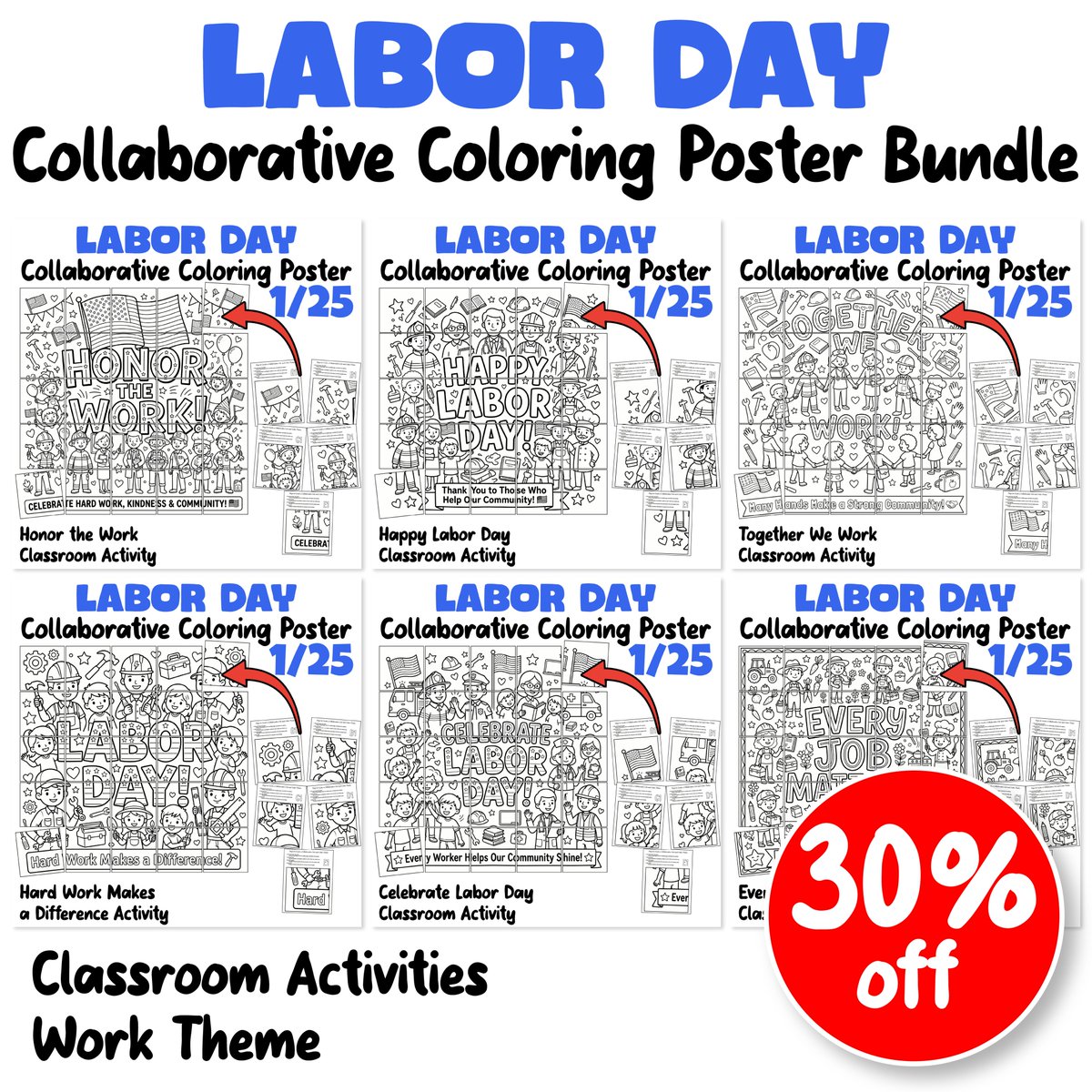 AvenuesLearning's tweet photo. 🇺🇸🎨 Celebrate Labor Day with creativity &amp; teamwork!
This 6-poster Collaborative Coloring Bundle includes fun themes like Every Job Matters, Together We Work &amp; Honor the Work—perfect for classroom displays and Labor Day activities! #LaborDay2026

https://t.co/FPAvD7Tsu4 https://t.co/f3KuzB1Z5D