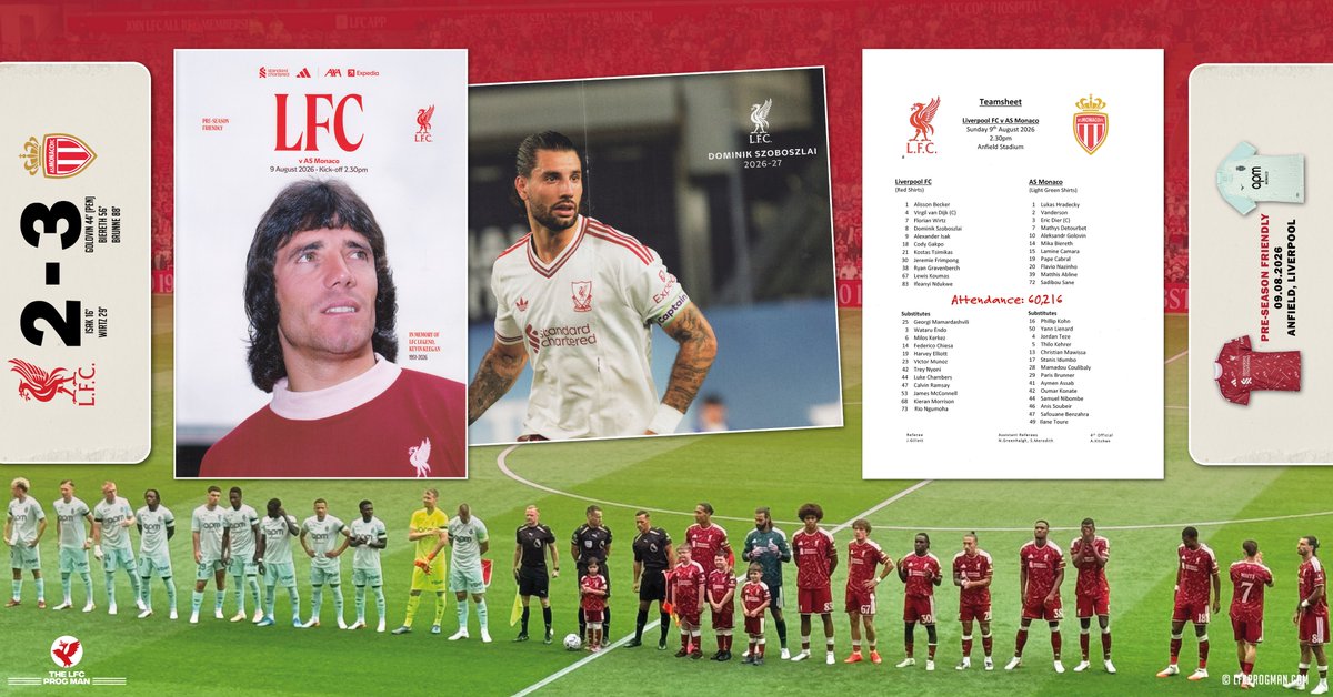 LFCProgMan's tweet photo. Liverpool v AS Monaco 9/8/2026 #LIVASM #LFC @AS_Monaco pre-season friendly
A4, 68-page official programme (with stapled double-sided poster featuring @_SZD10 & Alexander Isak) #LFCPROG & teamsheet https://t.co/Q2cYhwzmXw