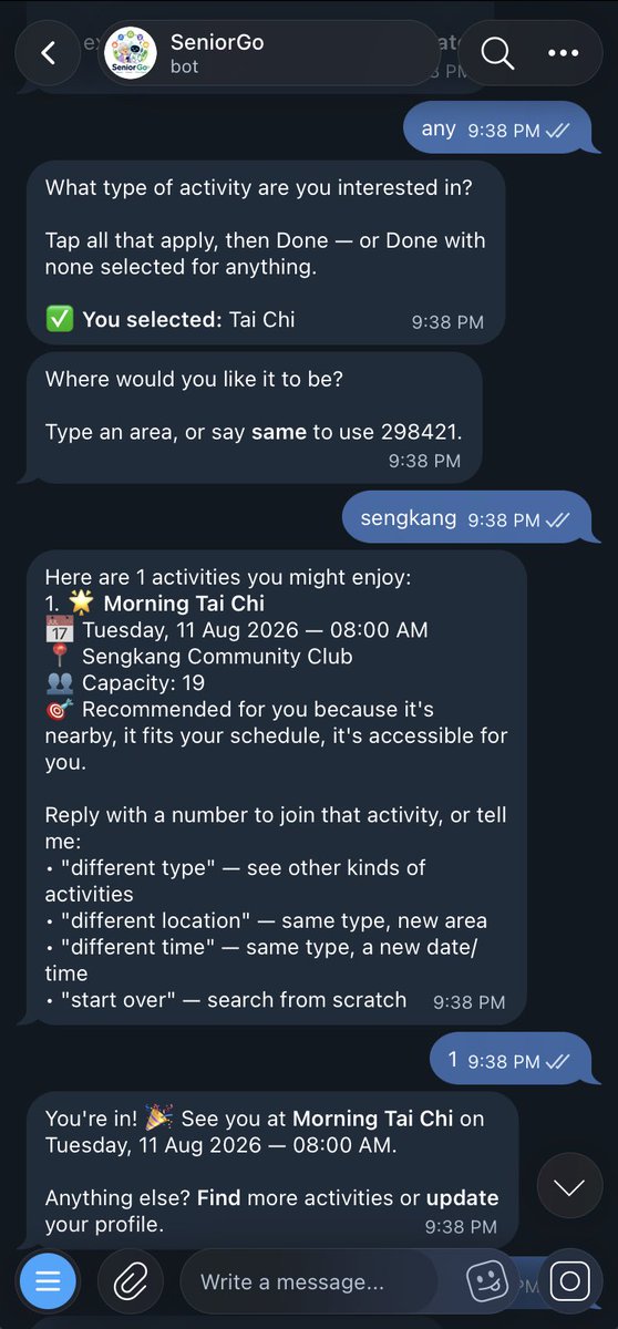 ctxh_'s tweet photo. As Singapore turns 61, Iβm glad to build for the generation that helped shape her πΈπ¬ β€οΈ
Meet SeniorGo - using AI to help seniors stay connected, active & safe. πͺπ€
https://t.co/cnhc5q0pmZ
https://t.co/fToXFBTRuC
https://t.co/L3fZoCvqiV
#WorkBuddy
#TencentCloudHackathon https://t.co/oRrDaGBVAM