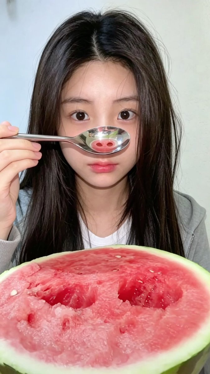 mariachuchuan39's tweet photo. スイカがスプーンに写ってブタさんみたいになってるwww😂
#ILLIT https://t.co/x3aZj8sUy2