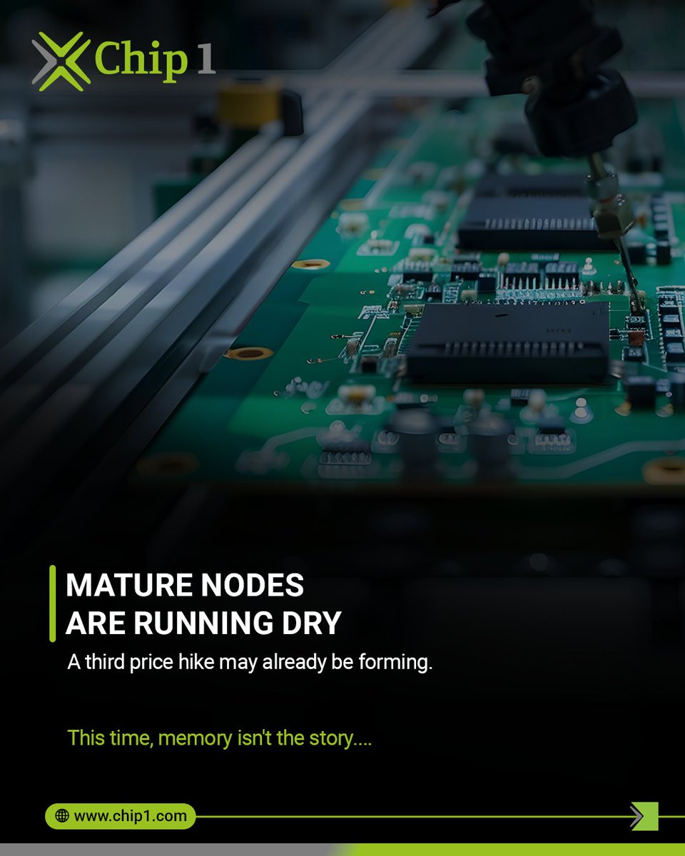 chip1exchange's tweet photo. The next semiconductor squeeze may start with “stable” components.

Mature nodes still power MCUs, PMICs, FPGAs and critical automotive and industrial parts. As AI absorbs more wafer capacity, buyers should check exposure early.

See live market signals in Chip 1.

#CHIP1 https://t.co/tww6I2mE3h