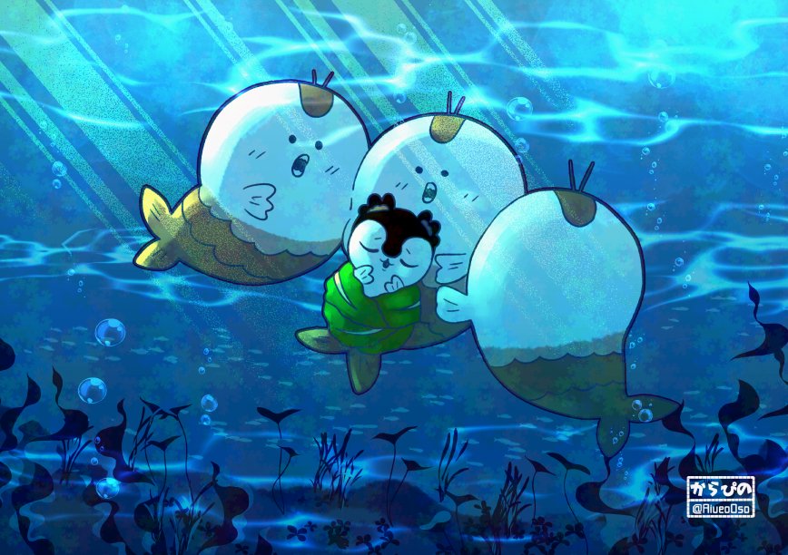 AiueoOso's tweet photo. セイレーンが生まれた時はまだ人魚より小さくて、人魚達にお世話されていたらいいなという妄想。 https://t.co/CrBaHhS7Cc
