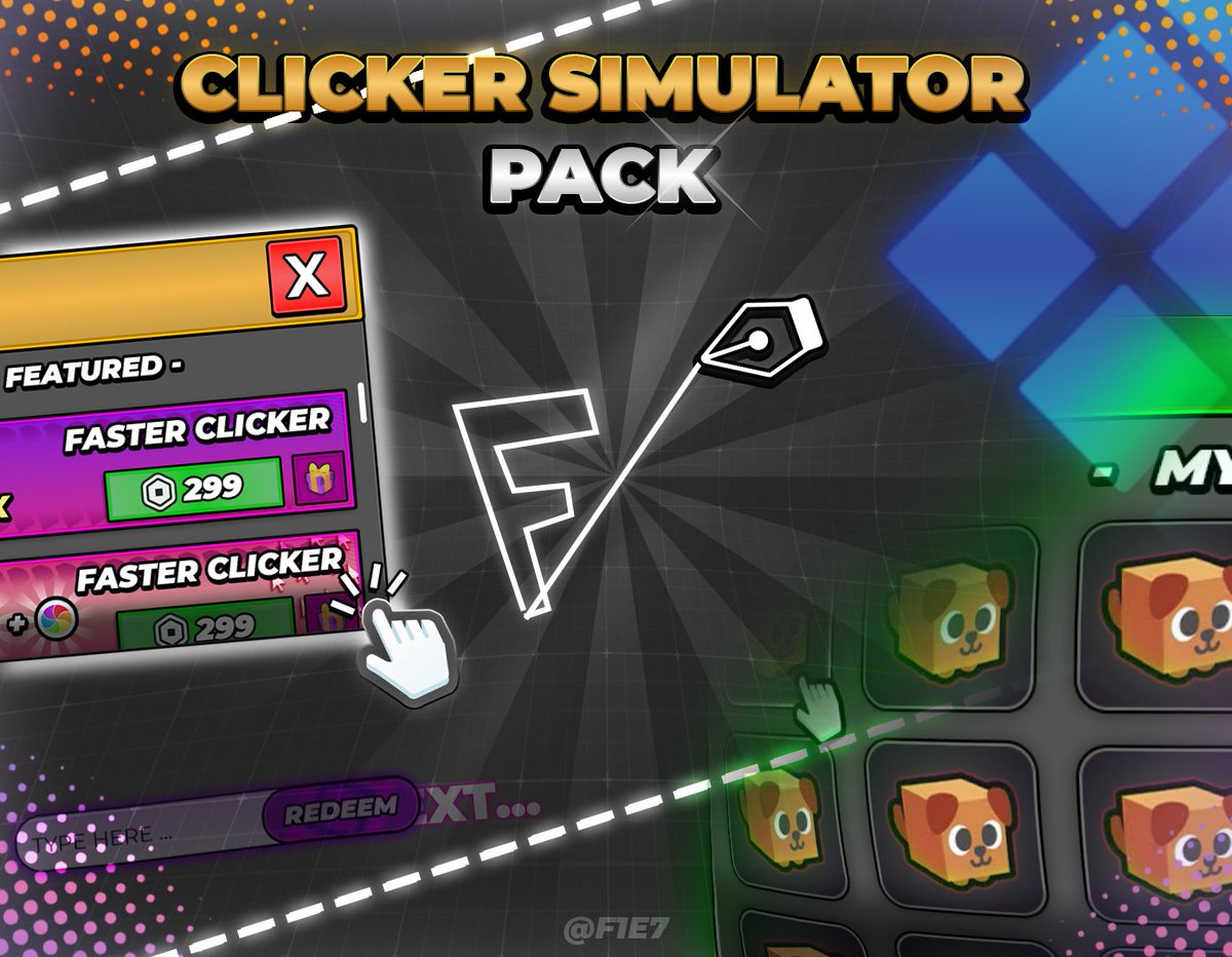 F1E777's tweet photo. 🎉 FREE Clicker Simulator UI Pack!
Download it here 👇
🔗 https://t.co/W0yokEfkVg
#Robloxart #Robloxdev #RobloxUI #Roblox https://t.co/a7BzELLhTL