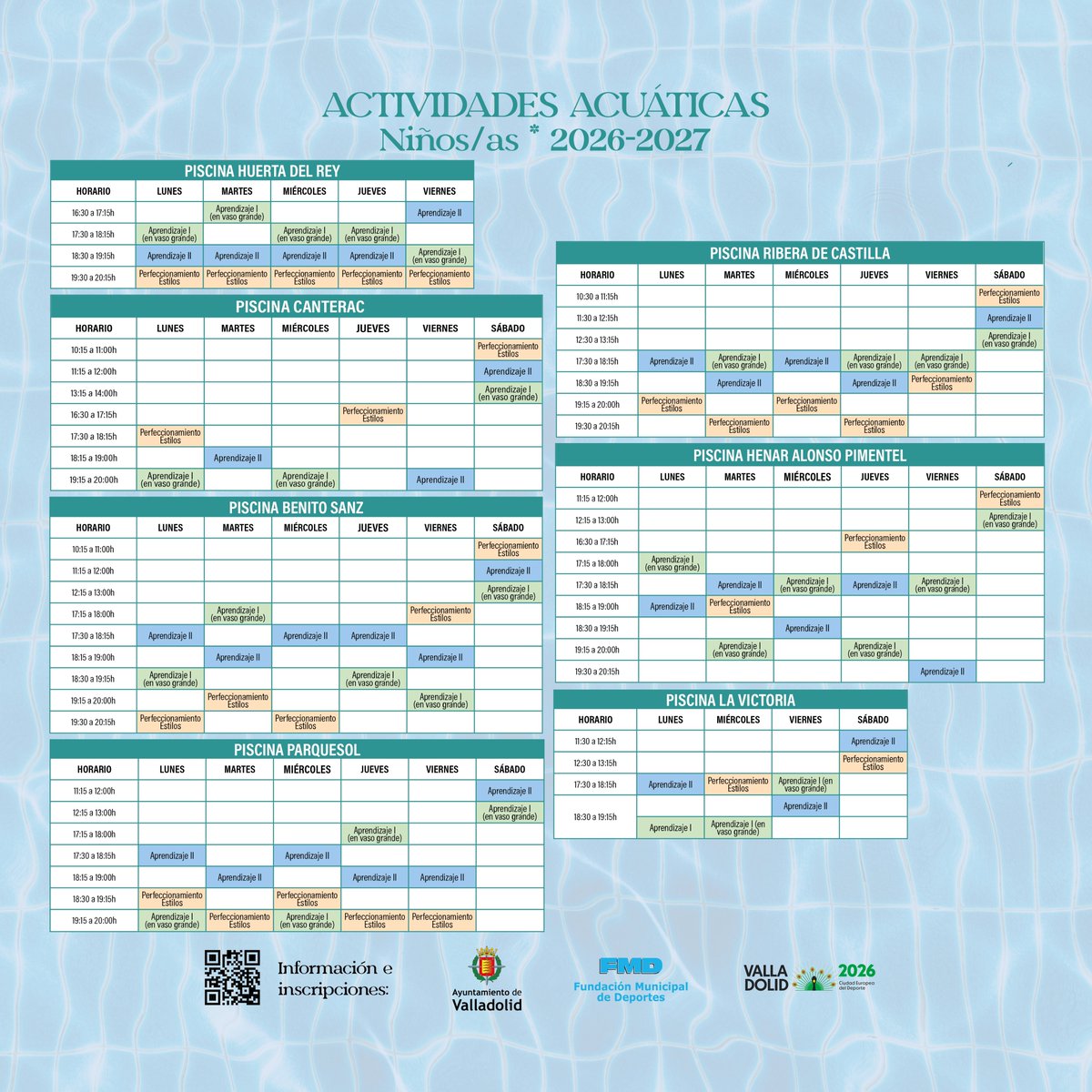DeportesVLL's tweet photo. 🔊 Comenzamos con el avance de la programación #FMDValladolid para la temporada 2026-2027

🏊🏻‍♀️🏊‍♂️ Cursos de Natación por modalidades.

▶️ Toda la información que necesitas en nuestra web https://t.co/Ui5GxNw6oN

#cursos #natación #valladolid #valladolidciudadeuropeadeldeporte2026 https://t.co/ODE4Skf8TR