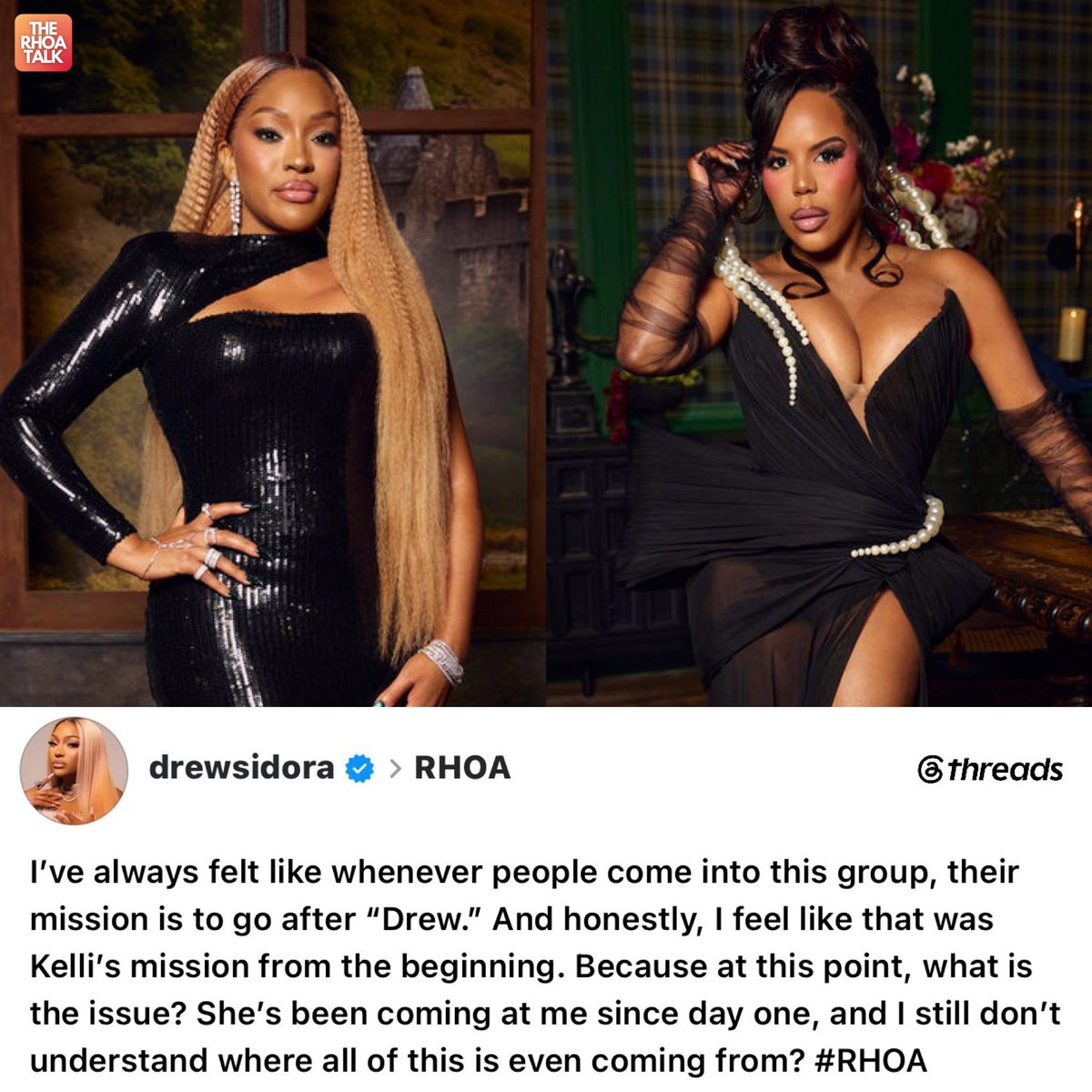 TheRhoaTalk's tweet photo. Drew with a Thread about Kelli after last night’s reunion. #RHOA https://t.co/BJFxINY0UC