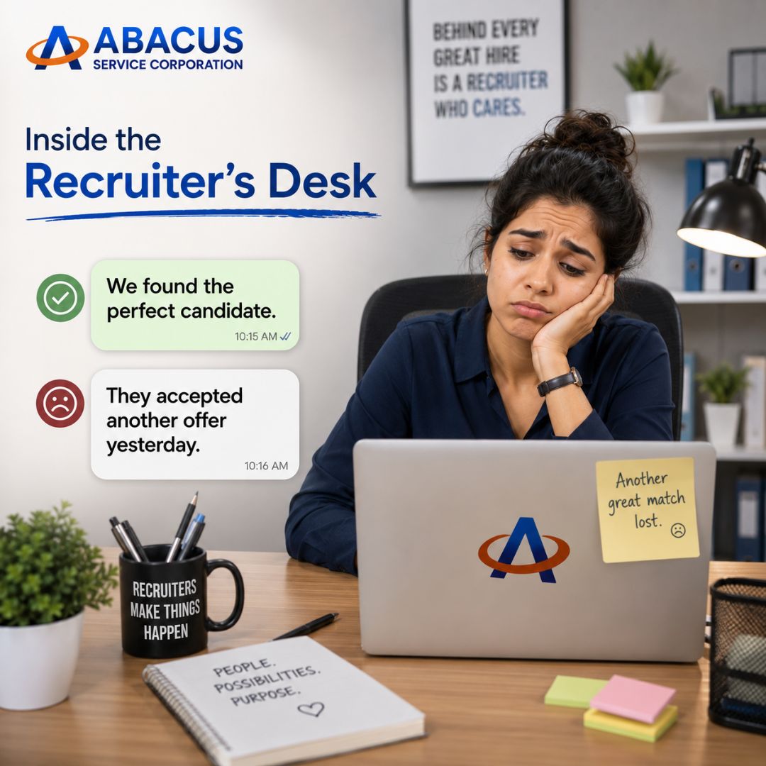 AbacusSvcCorp's tweet photo. The best candidates don't stay available for long. One delayed interview or slow decision can mean losing the right talent. Move fast. Hire smart. Abacus helps businesses connect with qualified talent faster.
#AbacusServiceCorporation #TalentAcquisition #WorkforceSolutions https://t.co/lTJFSWRb02